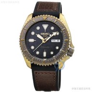 【柒號本舖】SEIKO精工復古5號機械膠帶腕錶-黑面銅色錶殼 / SRPE80K1