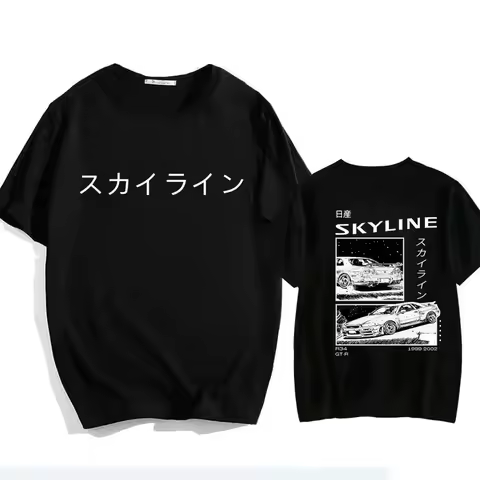2024 Fashion Cotton T-Shirt Drift Japan Anime AE86 Inifirst D Summer Casual T-Shirt R34 Skyline GTR 