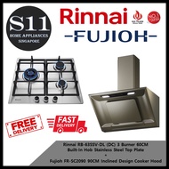 Rinnai RB-63SSV-DL (DC) 3 Burner 60CM Built-In Hob Stainless Steel Top Plate + Fujioh FR-SC2090 90CM Inclined Design Cooker Hood BUNDLE DEAL - FREE DELIVERY