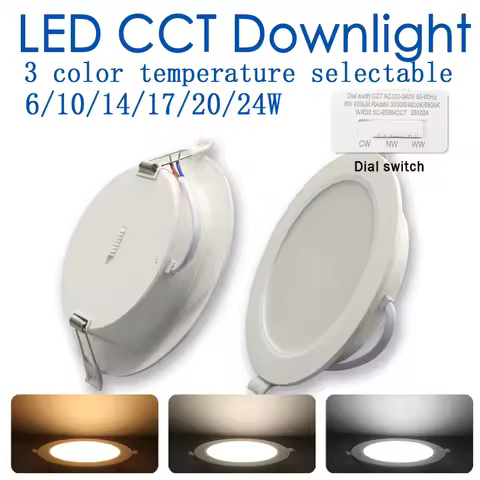 2pcs Round Dial Swich 3 CCT（3000K 4000K 6500K）LED Downlight 100-240V Ceiling Light 10W 20W Recessed 