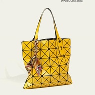 Issey Miyake Women's summer new style geometric rhombus glossy 6-grid shoulder handheld tote shopping bag