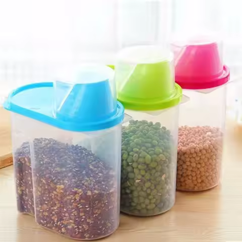 1.9L / 2.5L Plastic Kitchen Food Cereal Grain Bean Rice Storage Container Box Case Yellow Green Pink