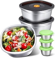 KTKUDY 3 Pack Stainless Steel Salad Bowls with Lids & Dressing Cups - 50 oz Leakproof Salad Containe
