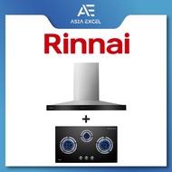 RINNAI RH-C2859-SSW 90CM CHIMNEY HOOD WITH DIGITAL TOUCH CONTROL + RINNAI RB-983G FLEXIHOB 88CM 3 BURNER GLASS BUILT-IN