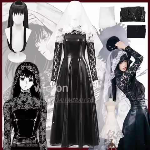 Anime Sakamoto Days Cosplay Osaragi Costume Wig Black PU Goth Dress Lolita Wigs For Girls Halloween 