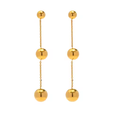 Youthway 316l Stainless Steel Three Size Ball Drop Earrings for Women Exquisite Texture Metal Gold C