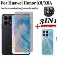 【New Arrival】3-In-1 Full Screen privacy Tempered Glass film + Camera Lens Back Screen Sticker For Huawei Honor X8A / Honor X8 Carbon Fiber Screen Protector Film