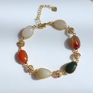 天然多寶隨形和田玉手鏈 精品小籽料 橘皮料碧玉羊脂白玉青白老料