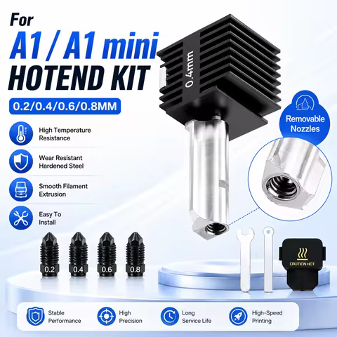 For Lab A1 Mini Hotend Kit 0.2/0.4/0.6/0.8MM Nozzle Hardened Steel For Bamb Lab A1 Removable Nozzles