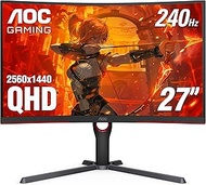 AOC CQ27G3Z 27" Curved Gaming Monitor, QHD 2K 2560x1440, 1000R VA, 240Hz 0.5ms, FreeSync Premium, He