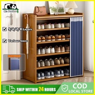 ♟ ❡ ◧ Mr.Bamboo Shoe Cabinet Bamboo Shoe Rack Shoe Storage With Curtains Shoe Organizer