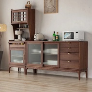 Nordic Black Walnut Color Solid Wood Dining Side Cabinet Cupboard Dining Side Retro Narrow Cabinet N