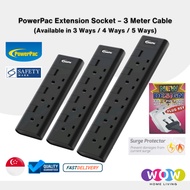 PowerPac Extension Socket 3 Meter Cable Available In 3 Way / 4 Way / 5 Way
