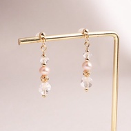 白水晶 天然粉珍珠│水晶耳環 夾式耳環