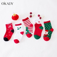 O'KADY ถุงเท้าคริสต์มาสสำหรับเด็กสะดวกสบายและระบายอากาศการ์ตูนถุงเท้าผ้าคอตต้อนน่ารักของ OKADY ฤดูหนาว (5คู่)