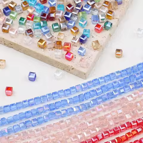50pcs 6mm Square Crystal AB Colour Glass Beads Loose Spacer Beads DIY Candy Cube Austrian Crystal Je