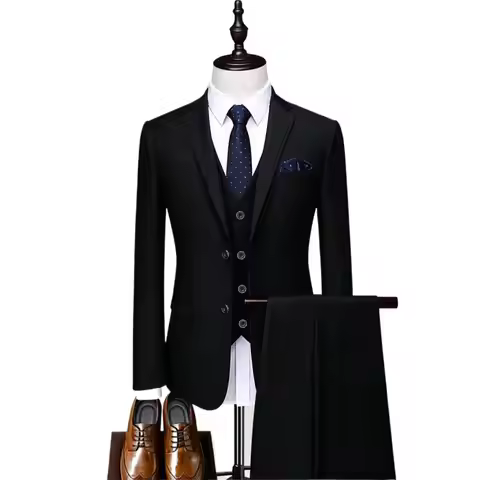 M-6XL Blazer Vest Pants Boutique Prom Party Slim Tuxedo Solid Color Men's Business Office Casual For