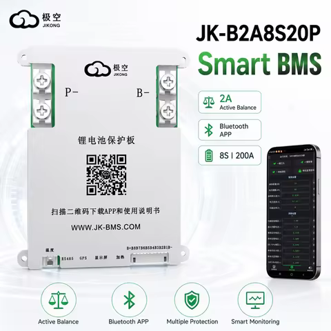 JIKONG JKBMS JK-B2A20S20P 2A Active Balance Bms 8S-24S Smart Bms 100A 150A 200A Lifepo4 Li-Ion Lto B