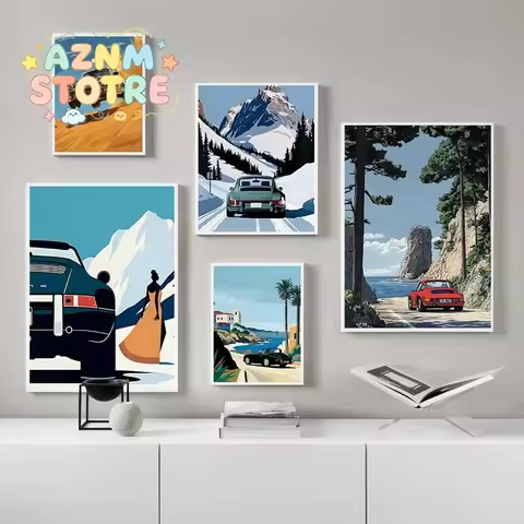 Classic Alpine Drive Poster Vintage Alpine Tour Cartoon Print Canvas Painting Wall Art Painting Home