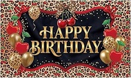 73 x 43 Inches Cherry and Cheetah Birthday Backdrop Y2k Cherry Leopard Polyester Fabric Background w