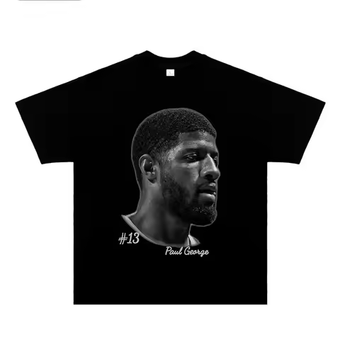 Paul George Monochrome Portrait T-Shirt Oversized Crew Neck Moisture Wicking Y2K Style Basketball Tr
