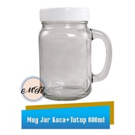 Gelas Mug Jar + Tutup 600ml - 1Pcs / Gelas Kaca + Tutup / Gelas Kaca / Gelas Set Cantik / Gelas Kaca