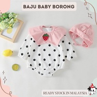 [ Baju Baby Borong ] 3m-12m Baby Pink Polka Dot Romper & Hat C3950