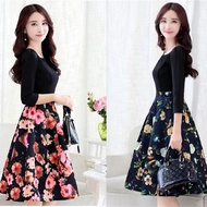 Elegant A Line Gown Dress Fashion 7 Point Sleeve Floral Party Dress Woman Daily Dresses