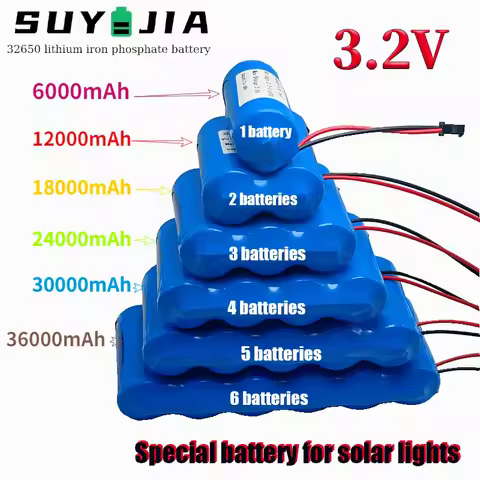 32650 1-6 Cell Battery Pack 3.2V LiFePO4 Battery Lithium Iron Phosphate Battery 6000mAh-36000mAh for