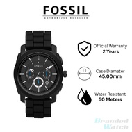 [Official Warranty] Fossil FS4487 Men's Machine Chronograph Black Silicone 45mm Watch Water Resistan