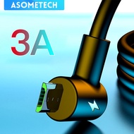 ASOMETECH 90องศาข้อศอกไมโครสายUSB 1เมตร1.5เมตรสาย3Aอย่างรวดเร็วชาร์จชาร์จสายสำหรับข้อมูลOppo A5 A9 2020 Samsung Xiaomi Redmi 9 Microusbสายแอนดรอย