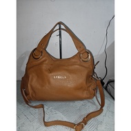 Preloved Sisley Paris Brown Hand Bag,With Sling,Genuine Leather