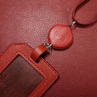 天然牛皮革橫直式兩用識別證套(含頸繩+鋼絲線伸縮扣)_紅色系列