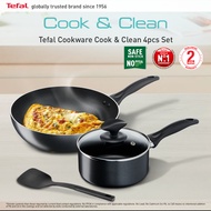 Tefal Cook & Clean 4pcs Set (Saucepan with lid 16cm + Wokpan 28cm + Small spatula)