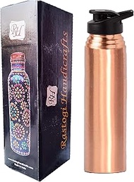 Aakrati Handicrafts Copper water bottle joint free leak proof 900 ml Pure Copper - Solid Copper Yoga Health Benefit