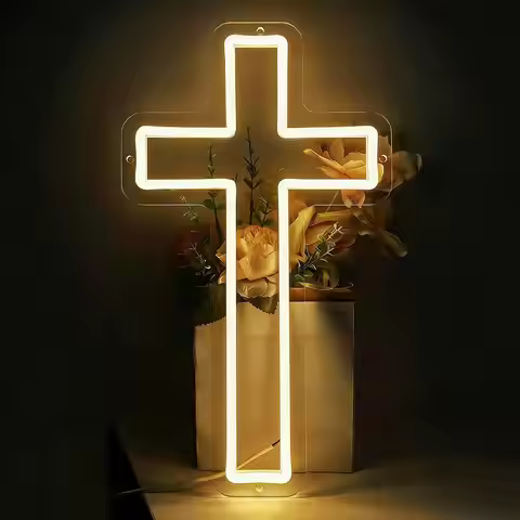 Neon Cross Lamp Lighted Christian Crucifix Religious Wall Decor Night Light For Living Room Bedroom