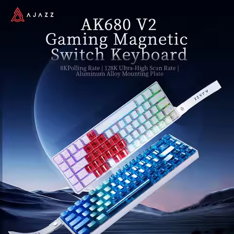 AJAZZ AK680V2 wired gaming keyboard with wrist rest, heart-shaped keycaps, 8K report rate, 128K scan