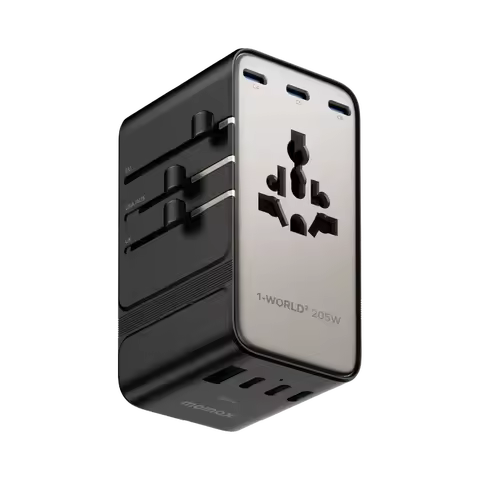 MOMAX 1-World² 205W 7-Port Dual AC Travel Adapter GaN Charger International Travel Plug for Global T