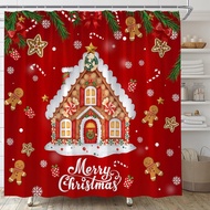 Christmas Gingerbread House Shower Curtain Snowflake Christmas Home Cute Xmas Candy House Kids Winte