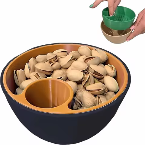 Food Tableware 3D Printed Nut Seed Bowl Easy To Clean Dual-Chamber Shell Storage Holder Reused 2-in-