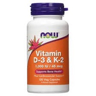 Now Foods Vitamin D-3 (D3) 1000IU & K-2 (K2) 45mcg 120 Vcap