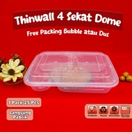 lunch box 4 sekat dome / kotak makan 4 sekat dome isi 25 pcs murah