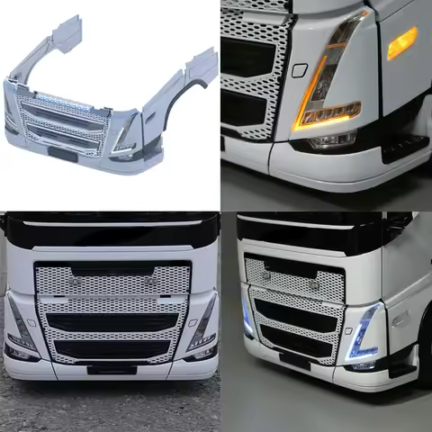 Cockpit Center Grille Kit with Headlights for 1/14 Tamiya RC Truck VOLVO FH16 750 Model Car DIY Part