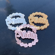 Premium GOLD SILVER AND ROSE GOLD FULL GRAPHICS FLOWER BROSS PIN COSTUME NAME ACRYLIC NAME BROSS FLO