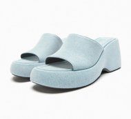 Spain ZARAˉ Family 2023 Summer New Trf Womens Shoes Wear Joker Blue Denim Wedge Slippers Women Spain