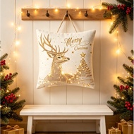 White Gold Christmas Eve Pillow Cover Cushion Case, Luxe Seasonal Home Accent for Living Space
