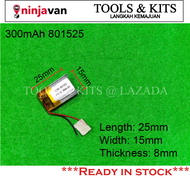 3.7V 300mAh 801525 Lipo Battery Rechargeable Battery for Tablet MP3 MP4 MP5 Bluetooth Receiver Speak