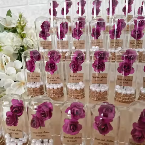 Purple rose in glass dome for guests, Wedding anniversary gifts, 30th, 40th, 50th, 60th birthday par