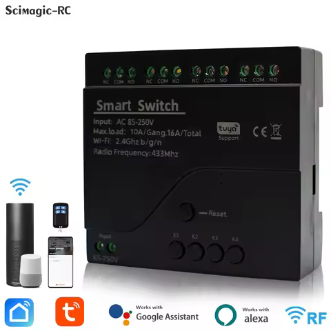 Black Style Tuya 4CH Wifi Smart Home Appliance Control Switch Module 220V 85-250V 10A Relay With Mom