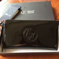 全新 正品 AJ armani jeans 漆皮拉鍊長夾